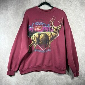 Vintage Wolf Mountain Sweatshirt Mens XL Maroon Wilderness Supply Deer Buck USA‎